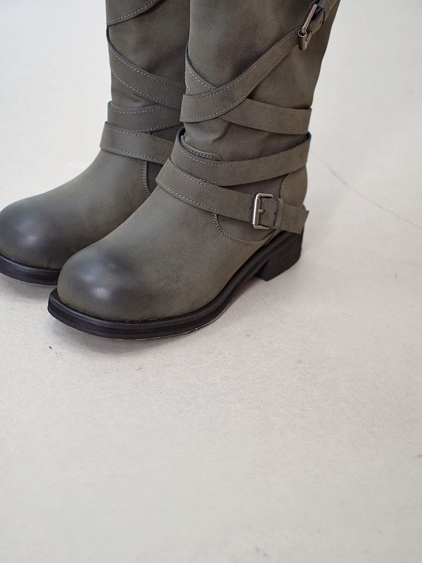 Criss-Cross Strapped Suede-Look Knee High Boots (2 Colours)