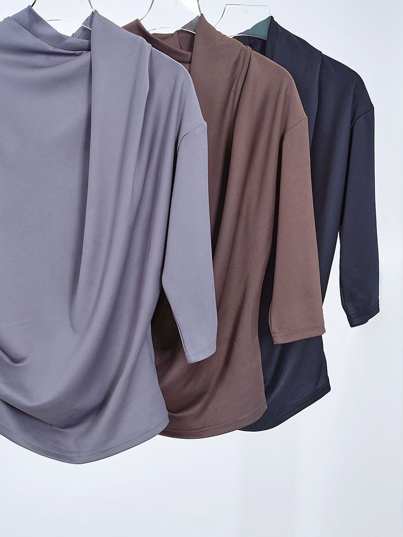 Drape Front Turtle Neck Half Sleeve Top (3 Colours)