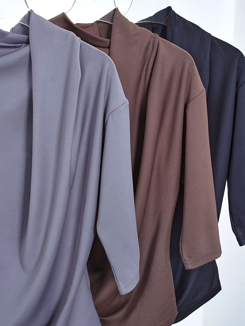 Drape Front Turtle Neck Half Sleeve Top (3 Colours)