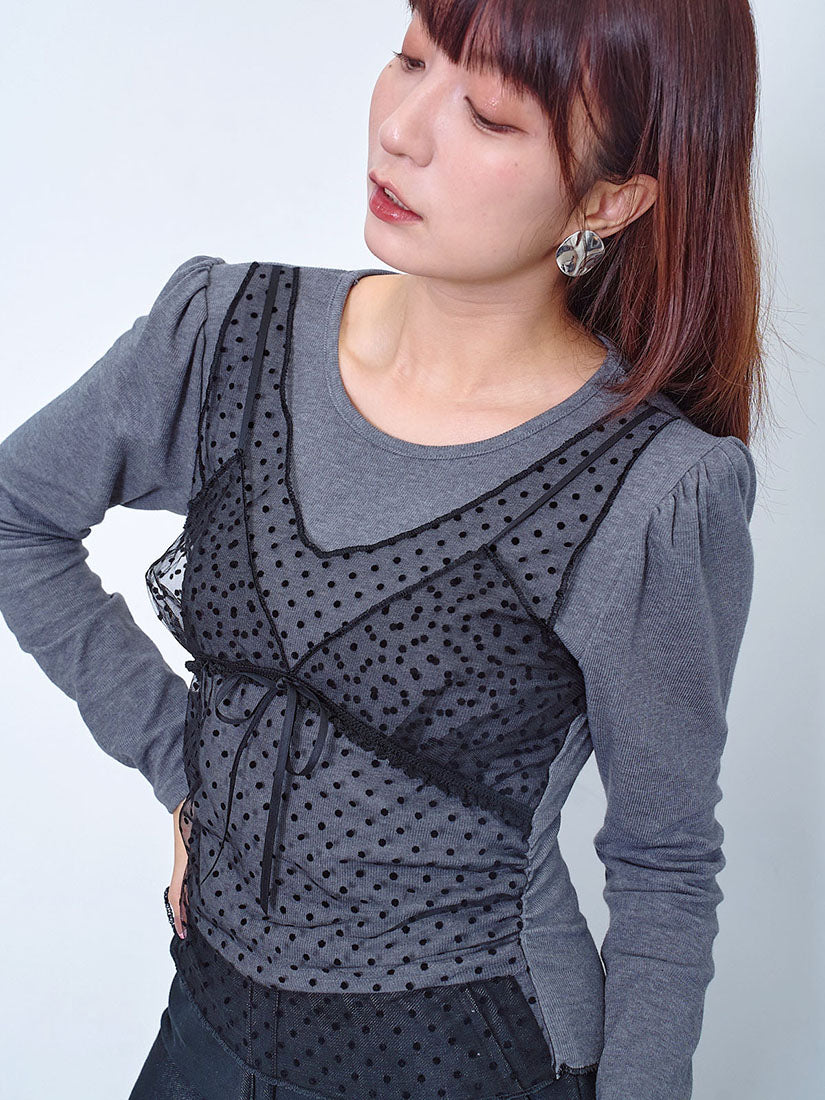 Polka Dot Mesh Bra Top Layered Top (2 Colours)