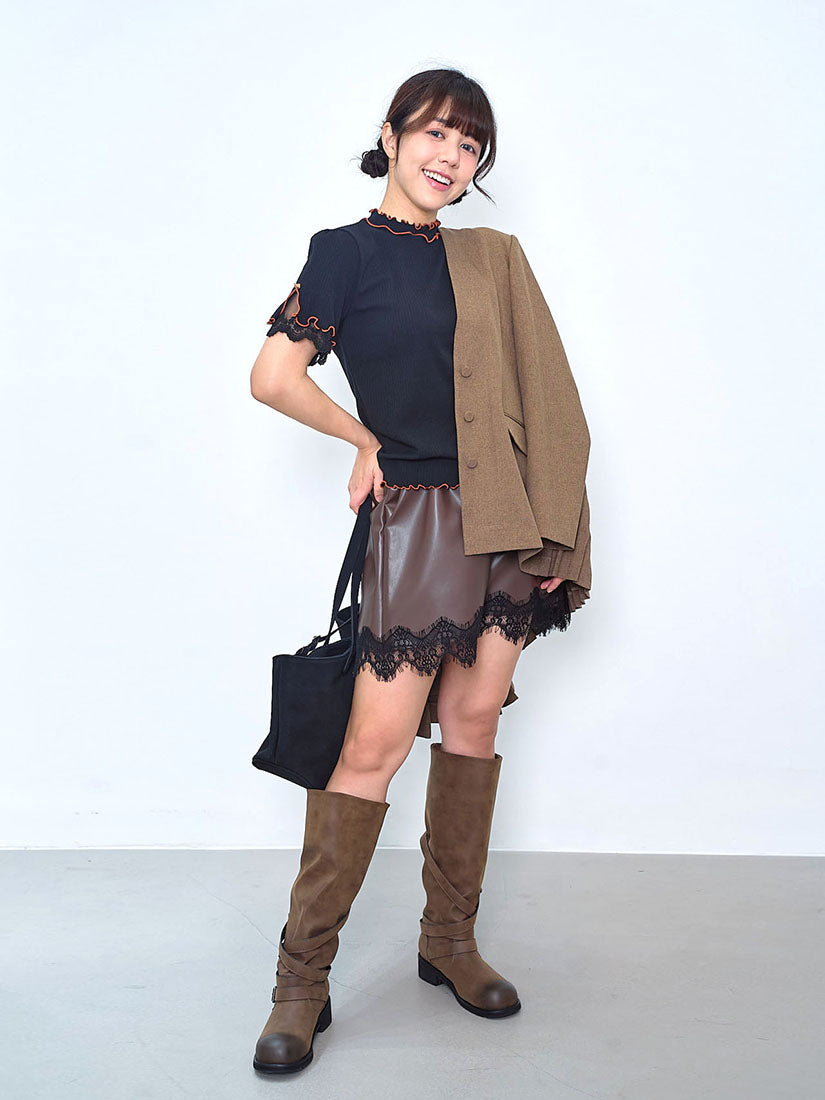 Lace Hem Leather Shorts (2 Colours)