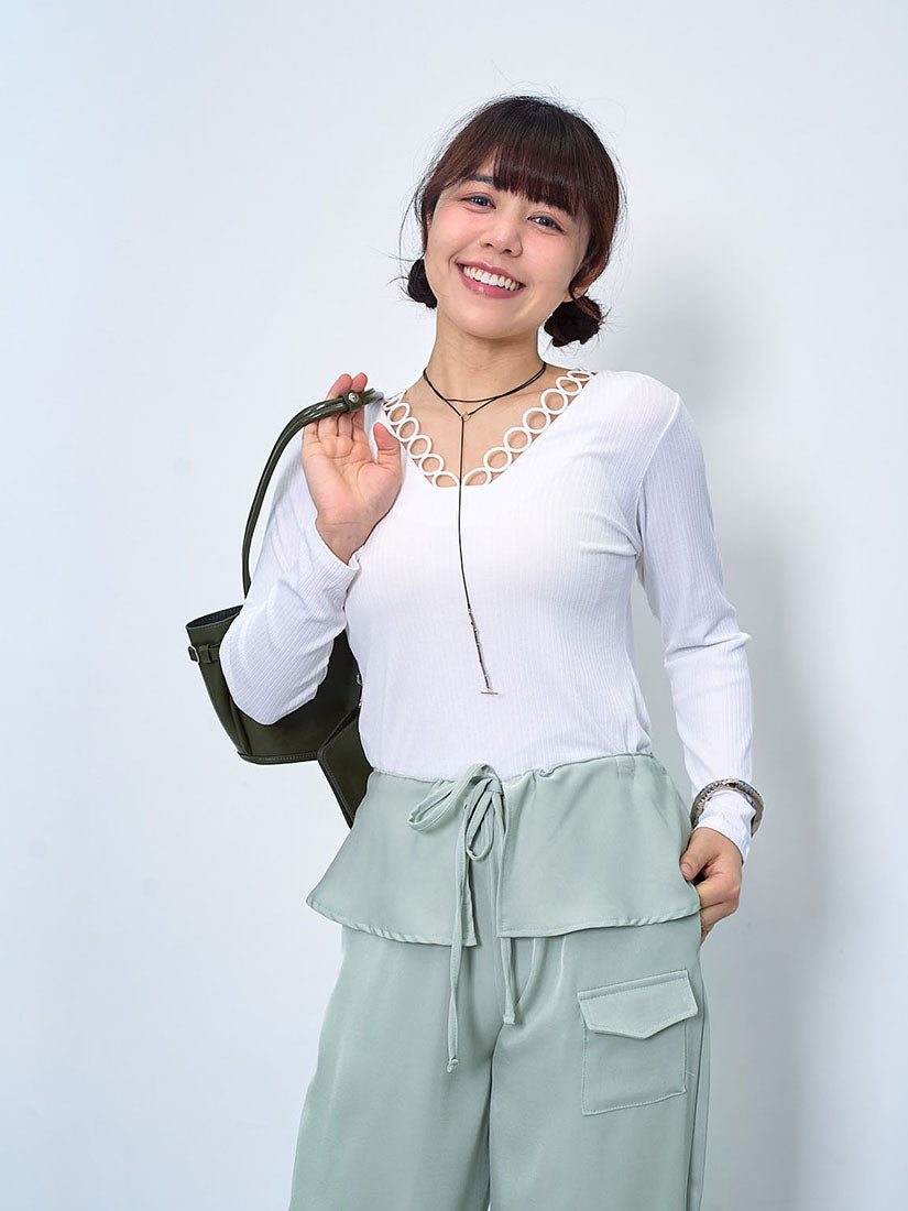 Ring Trim V Neck Ribbed Top (2 Colours)