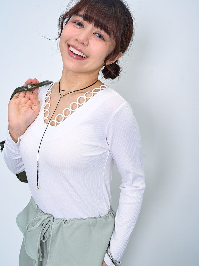 Ring Trim V Neck Ribbed Top (2 Colours)