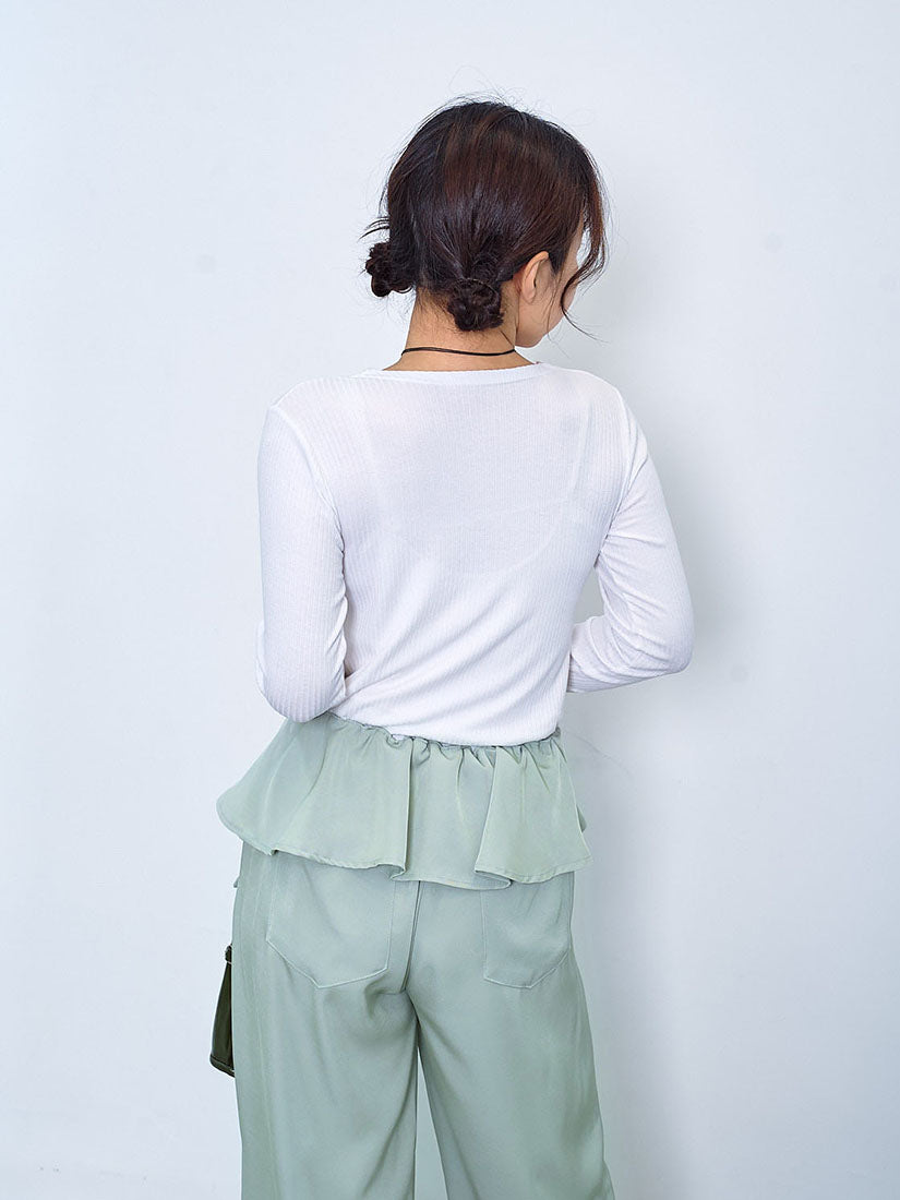Ring Trim V Neck Ribbed Top (2 Colours)