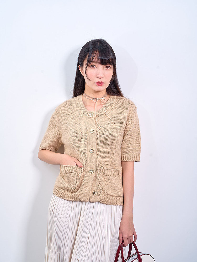 Pearl Button Short Sleeve Cardigan (2 Colours)