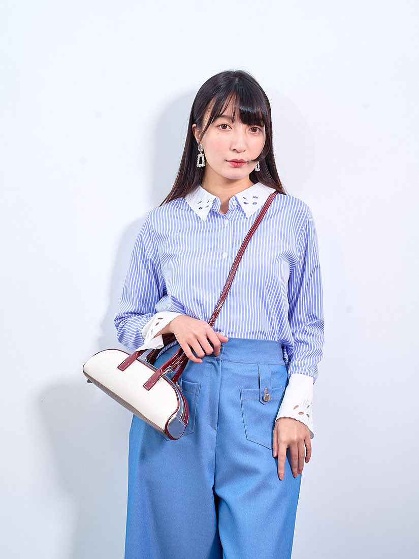 Embroidered Collar Cuff Striped Shirt