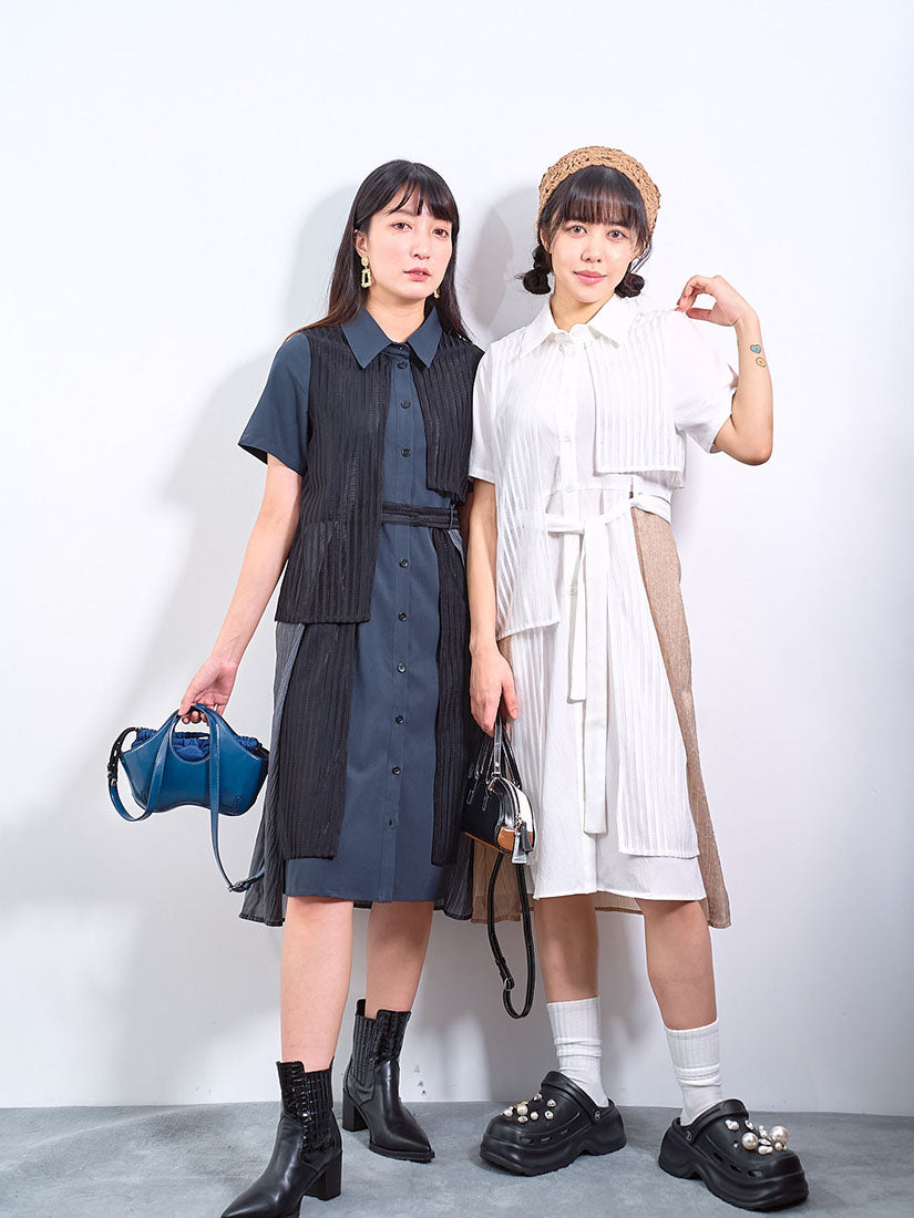 Layered Striped Trim Shirt Dress (2 Colours)