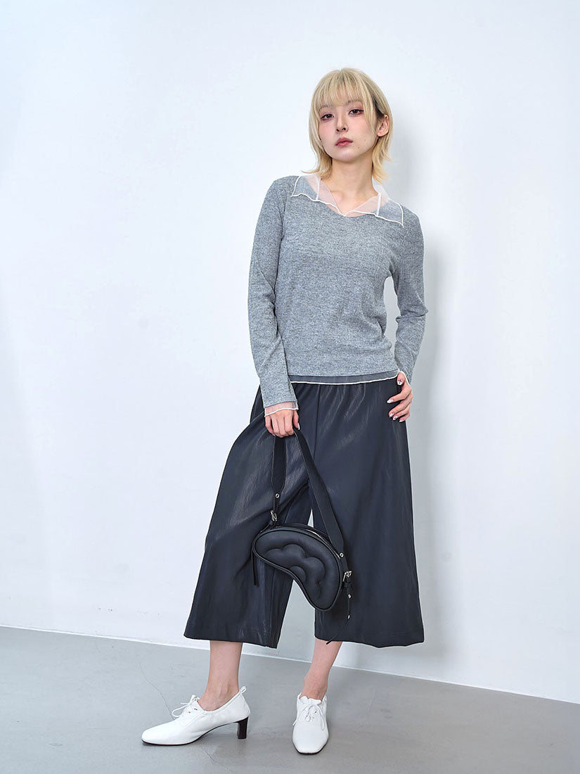 Mesh Collar Knit Top(2 Colours)