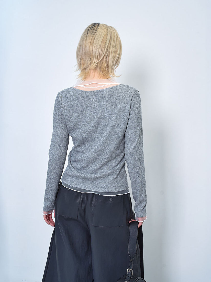 Mesh Collar Knit Top(2 Colours)