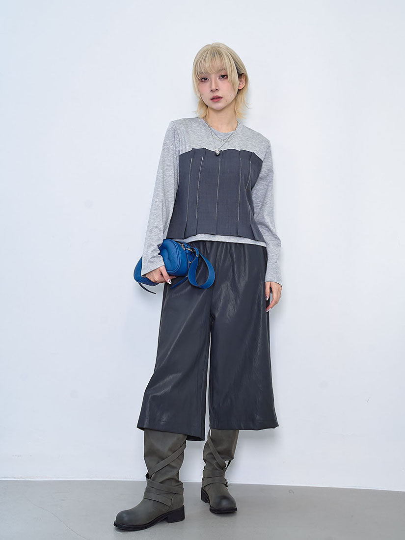 Pleated Panel Patch Long Sleeve Top (3 Colours)