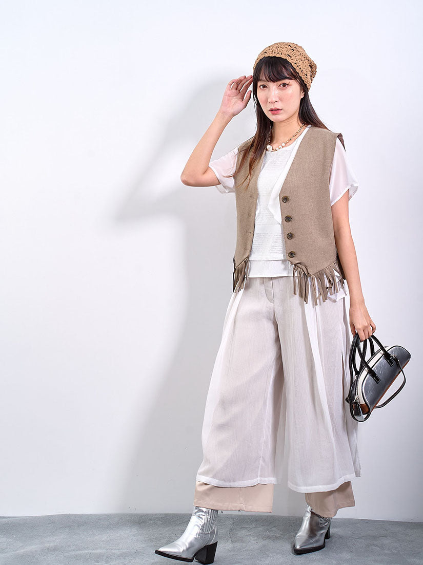 Layered Textured Chiffon Pants (2 Colours)