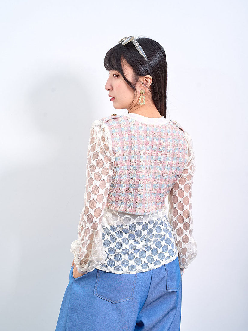 Tweed Panel Monogram Lace Top (2 Colours)