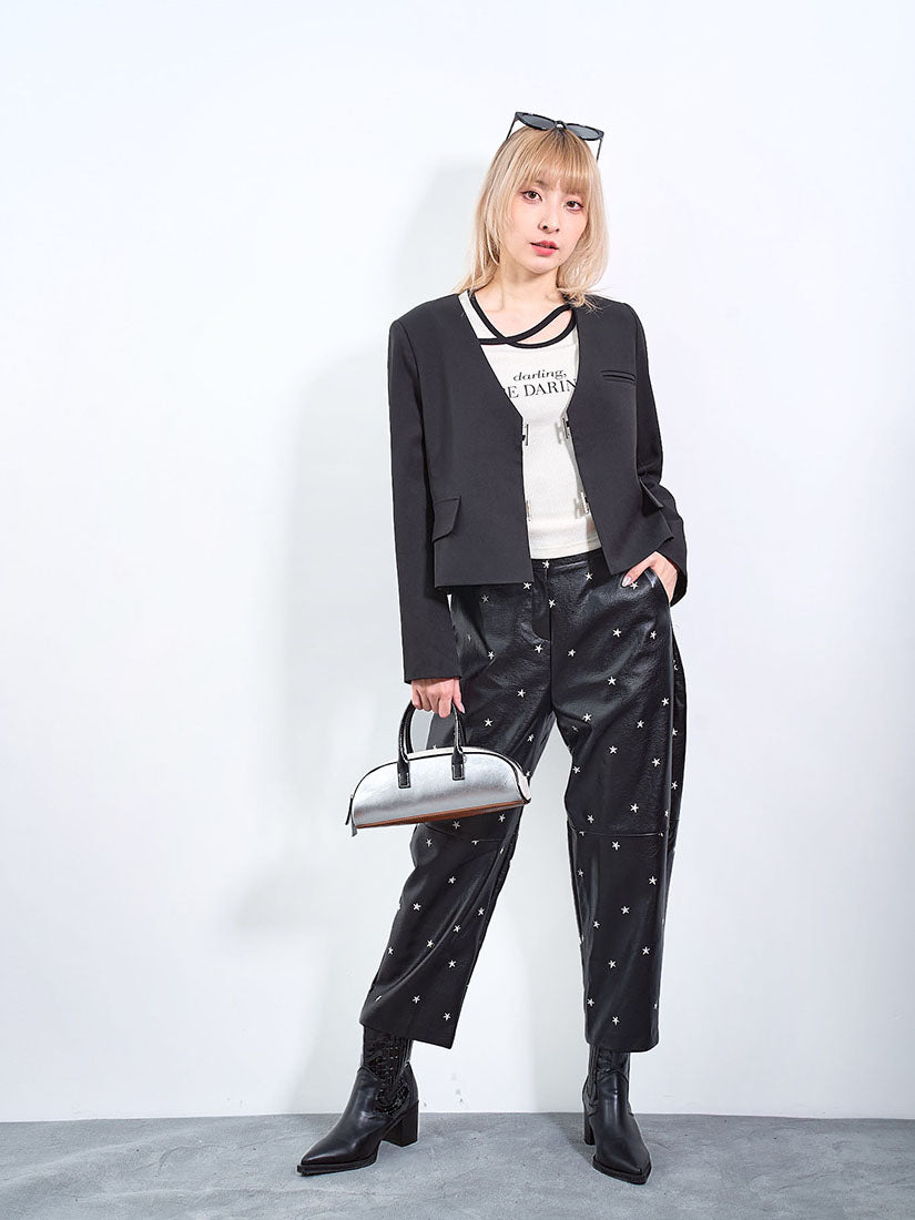 Star Embroidered Leather Pants