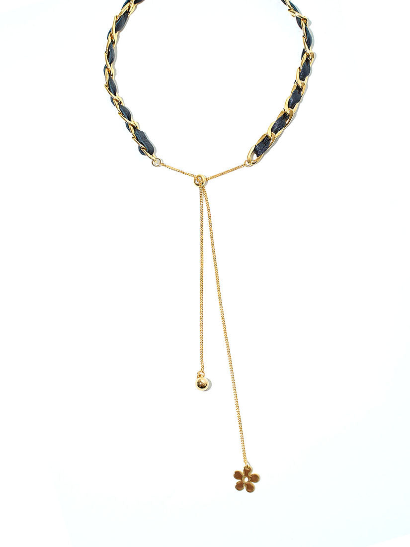 Leather Trim Chain Necklace