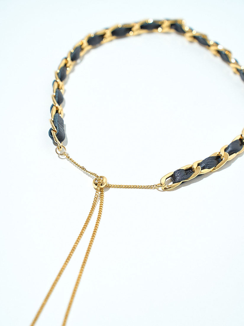 Leather Trim Chain Necklace