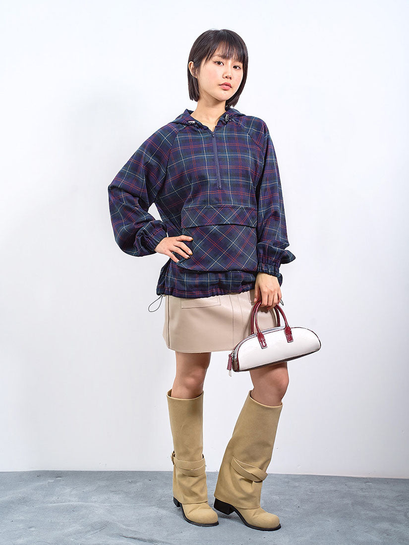 Tartan Pouch Pocket Hoodie Sweatshirt