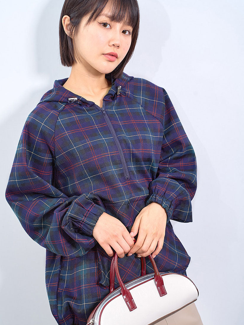 Tartan Pouch Pocket Hoodie Sweatshirt