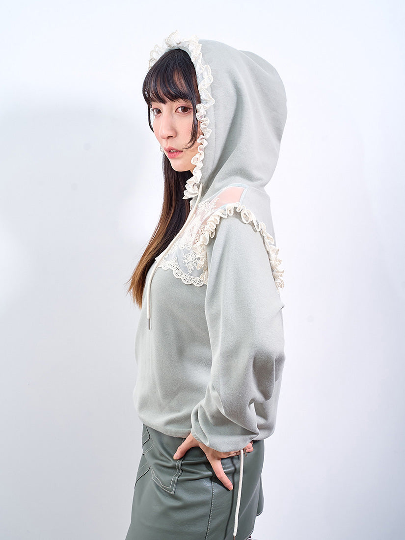 Lace Yoke Trim Hoodie (2 Colours)