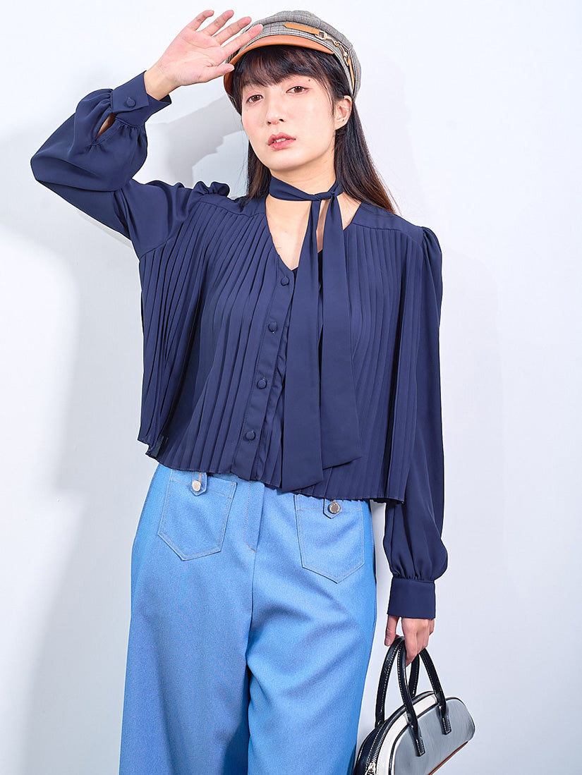 V Neck Pleated Blouse (2 Colours)