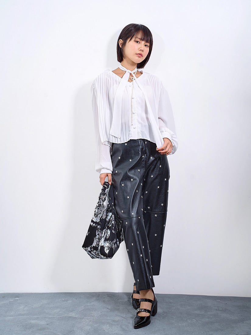 Star Embroidered Leather Pants