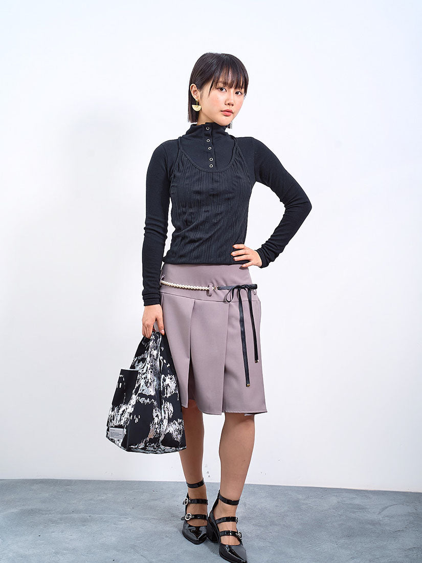 Lower Loop Belted Pleated Skirt (2 Colours)