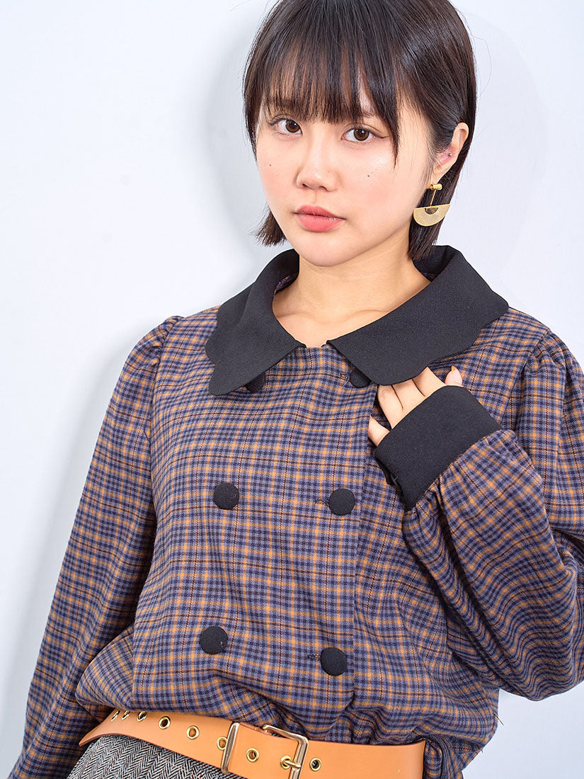 Scallop Collar Tartan Blouse (2 Colours)