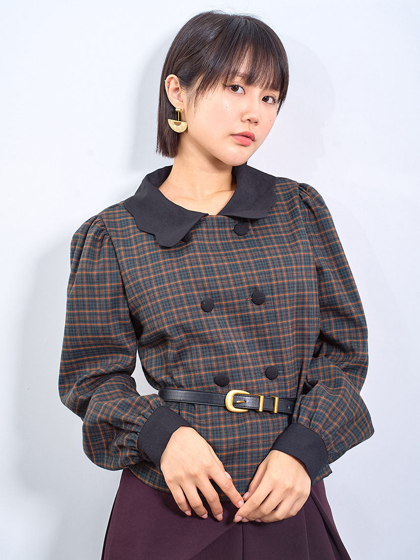 Scallop Collar Tartan Blouse (2 Colours)