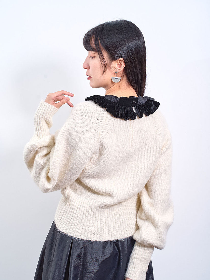 Velvet Ruffle Ribbon Collar Sweater (2 Colours)