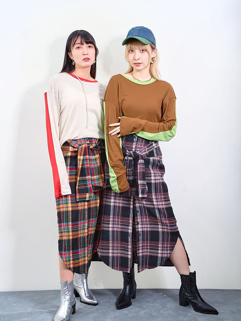 Shirt Detailed Tartan Skirt (2 Colours)