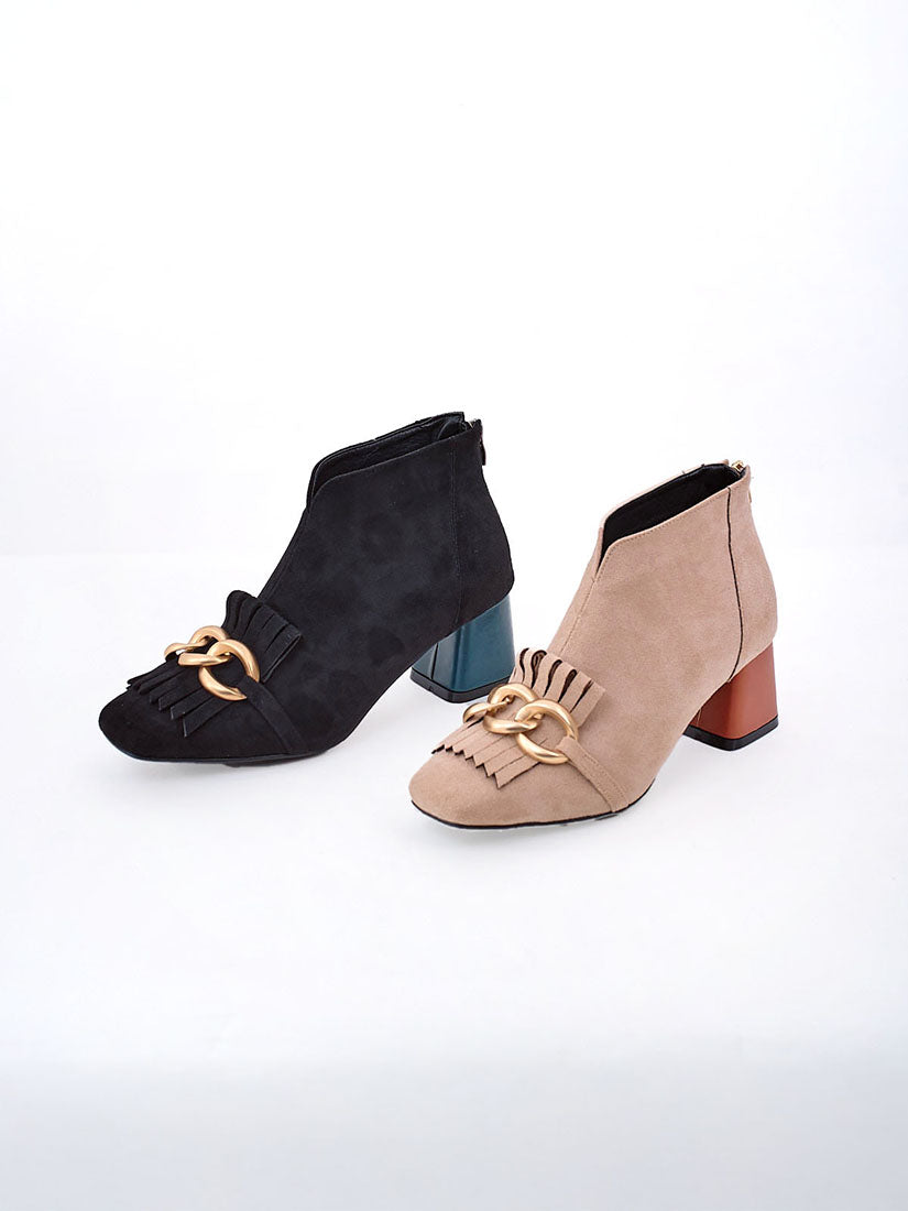 Matted Gold Chain Detailed Suede Ankle Boots (2 Colours)