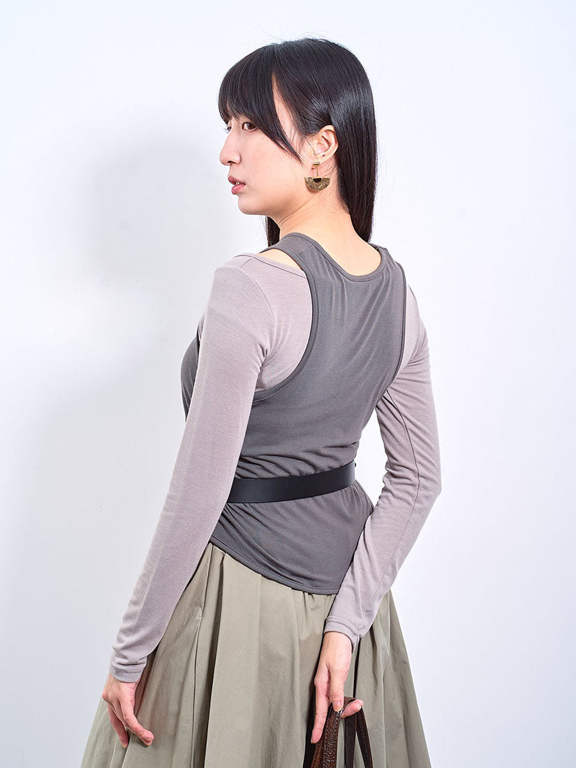 Asymmetric Gathered Tank Vest With Top Set (2 Colours)