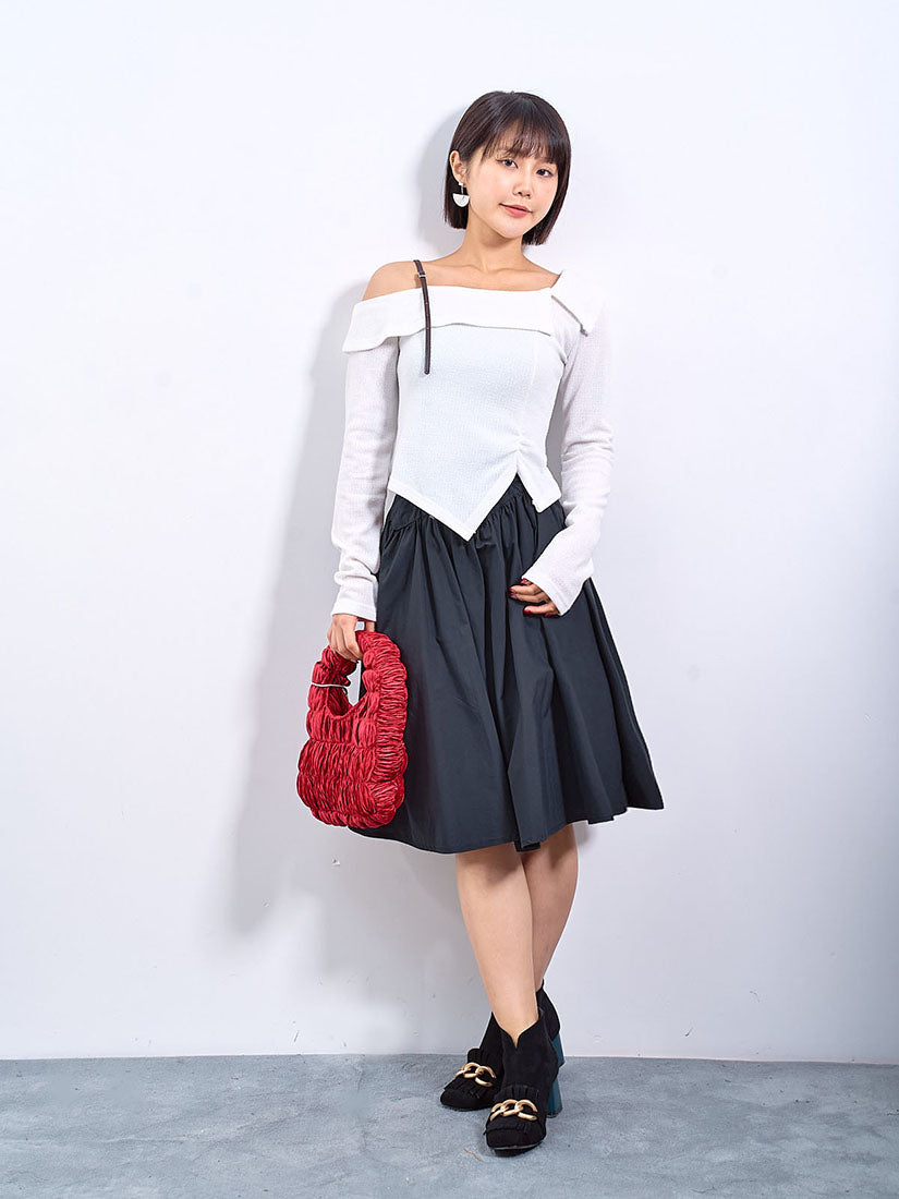 Asymmetric Cold Shoulder Leather Belt Strap Top (2 Colours)