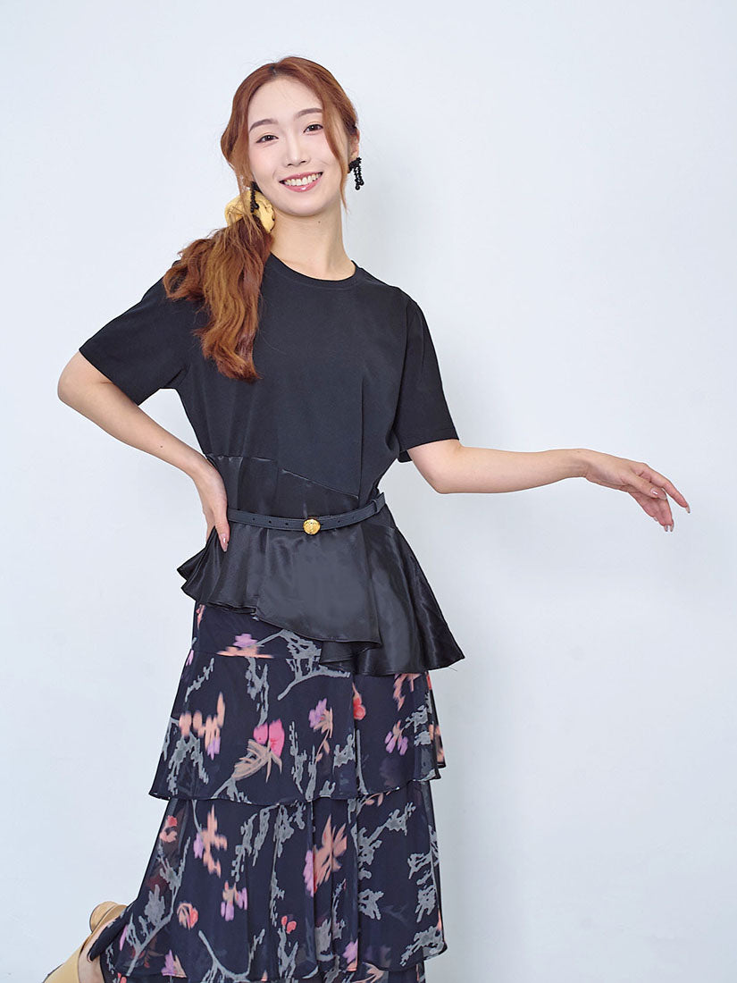 Asymmetric Satin Ruffle Hem Top (2 Colours)