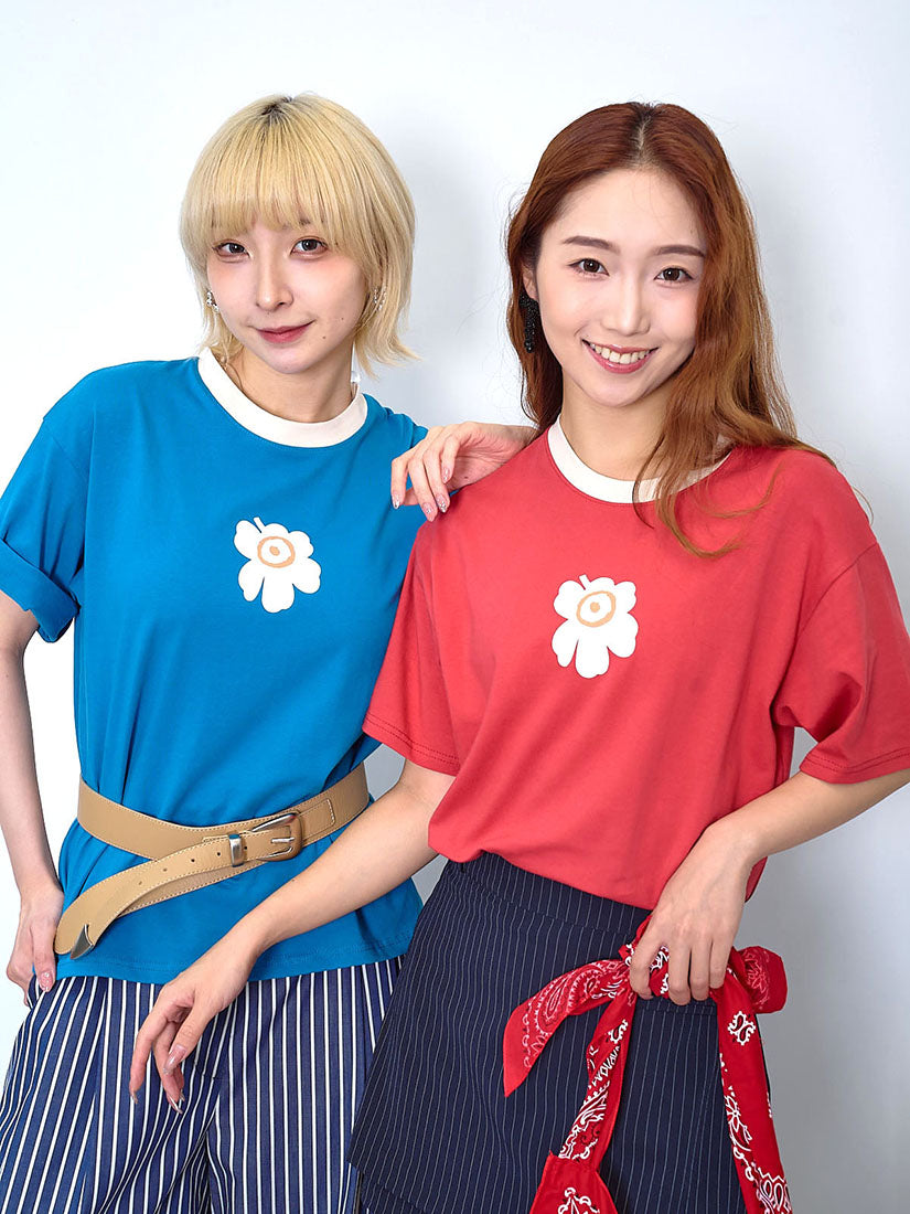 Contrast Neck Unikko Flower Printed Tee (3 Colours)