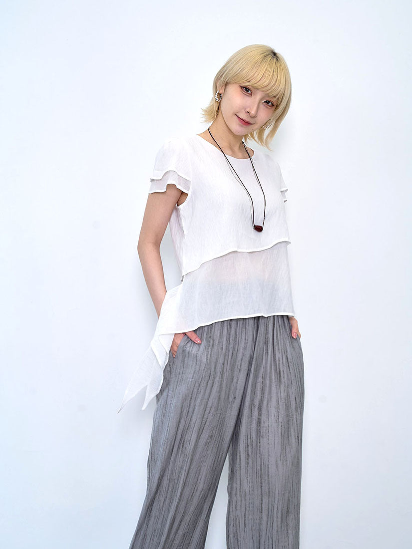 Asymmetric Ruffle Drape Layered Top (2 Colours)
