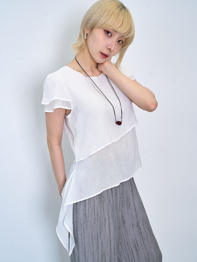 Asymmetric Ruffle Drape Layered Top (2 Colours)