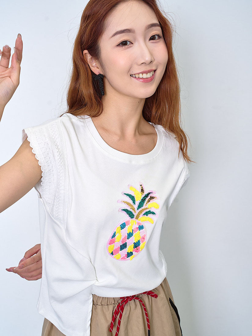 Pineapple Embellished Lace Trim Vest Top (2 Colours)