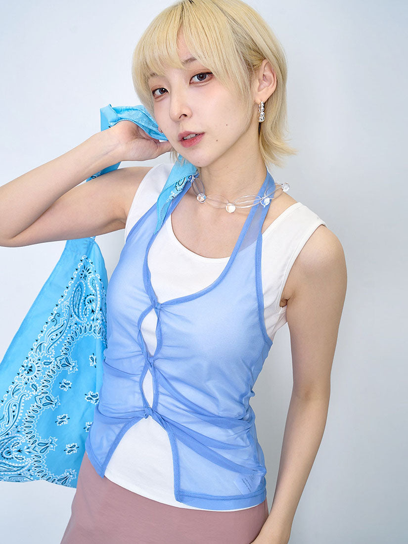 Vest Tee With Halter Neck Mesh Tank Top Set (2 Colours)