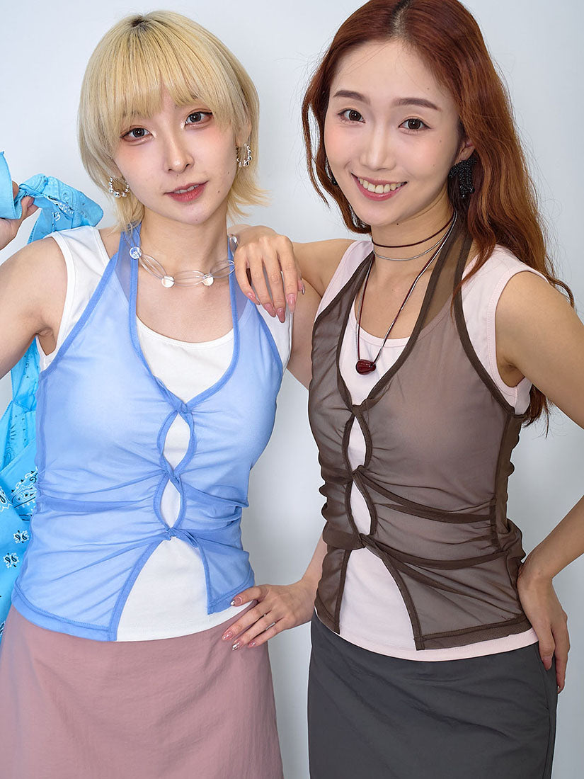 Vest Tee With Halter Neck Mesh Tank Top Set (2 Colours)