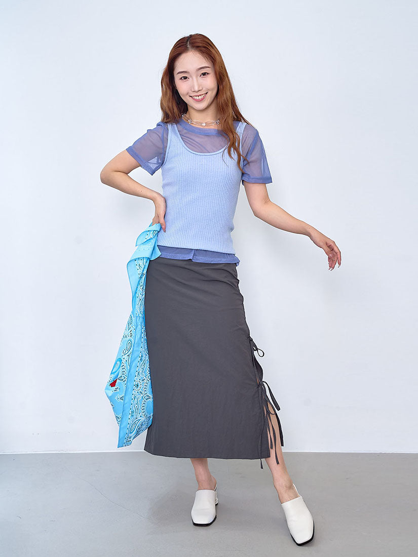 Mesh Short Sleeve Top With Rib Tank Top Set (2 Colours)