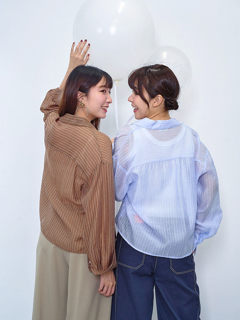 Lace Trim Front Pocket Striped Shirt (2 Colours)