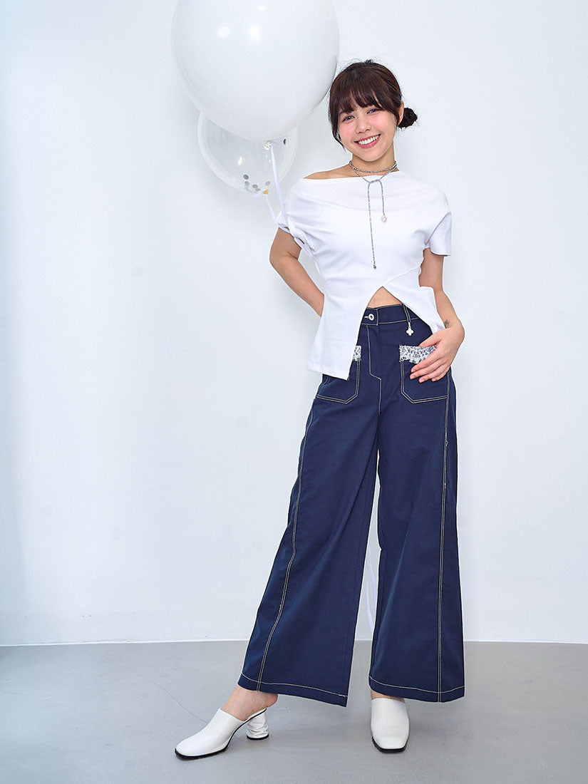 Lace Trim Front Pocket Pants (2 Colours)
