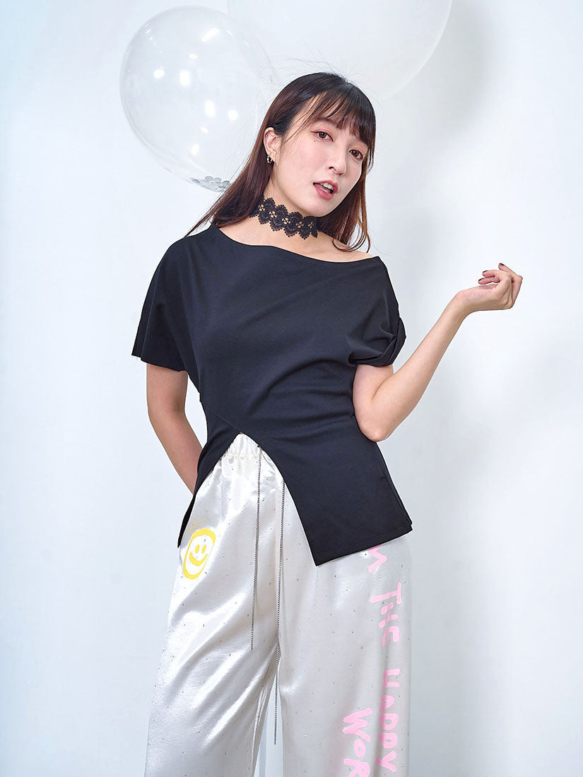 Boat Neck Middle Slit Top (2 Colours)