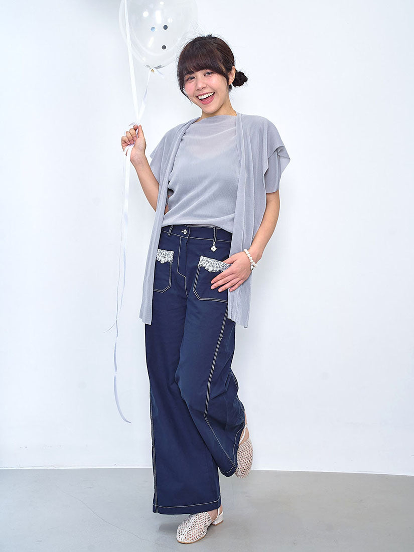 Pleats Mock Neck Top With Scarf (2 Colours)
