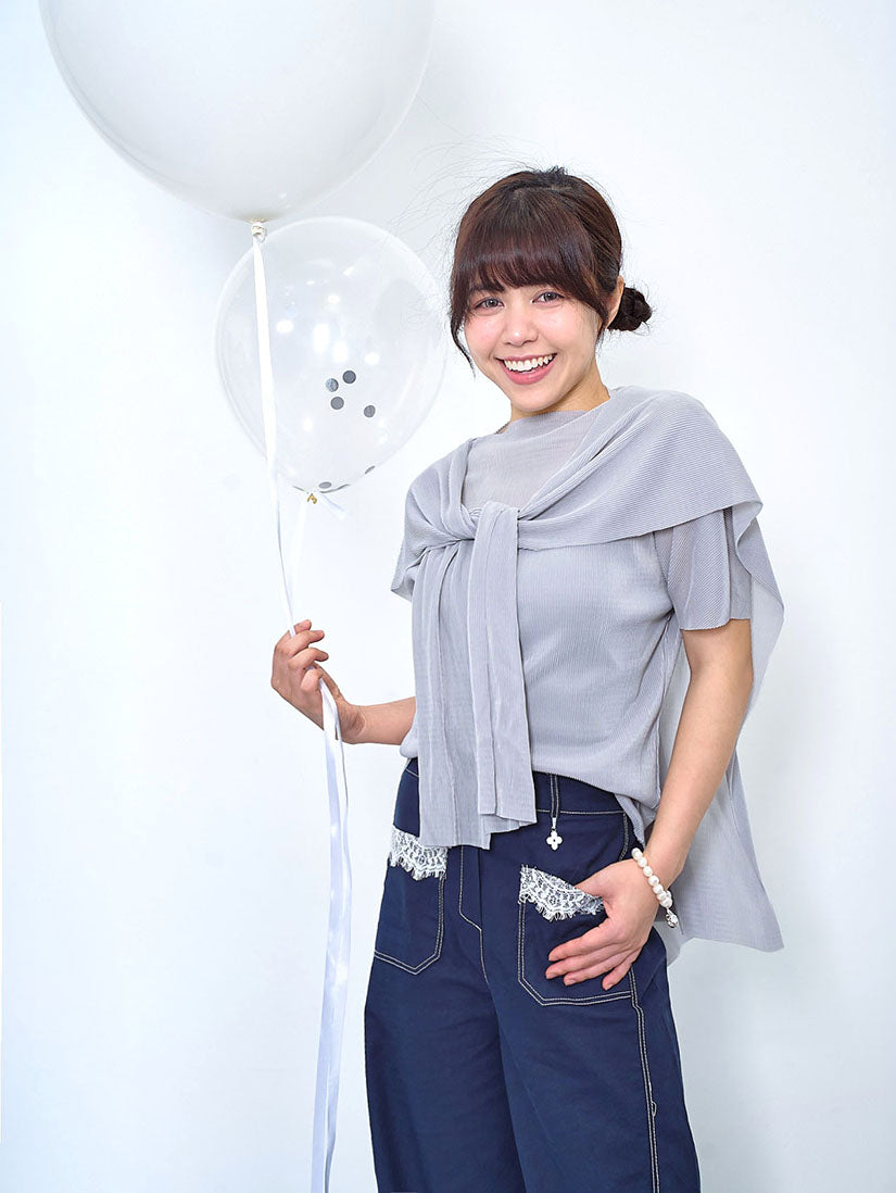 Pleats Mock Neck Top With Scarf (2 Colours)