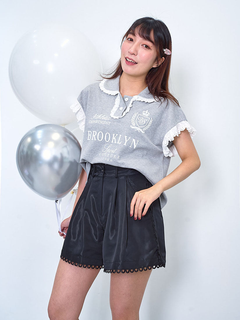 Lace Trim Sport Printed Polo Shirt (2 Colours)