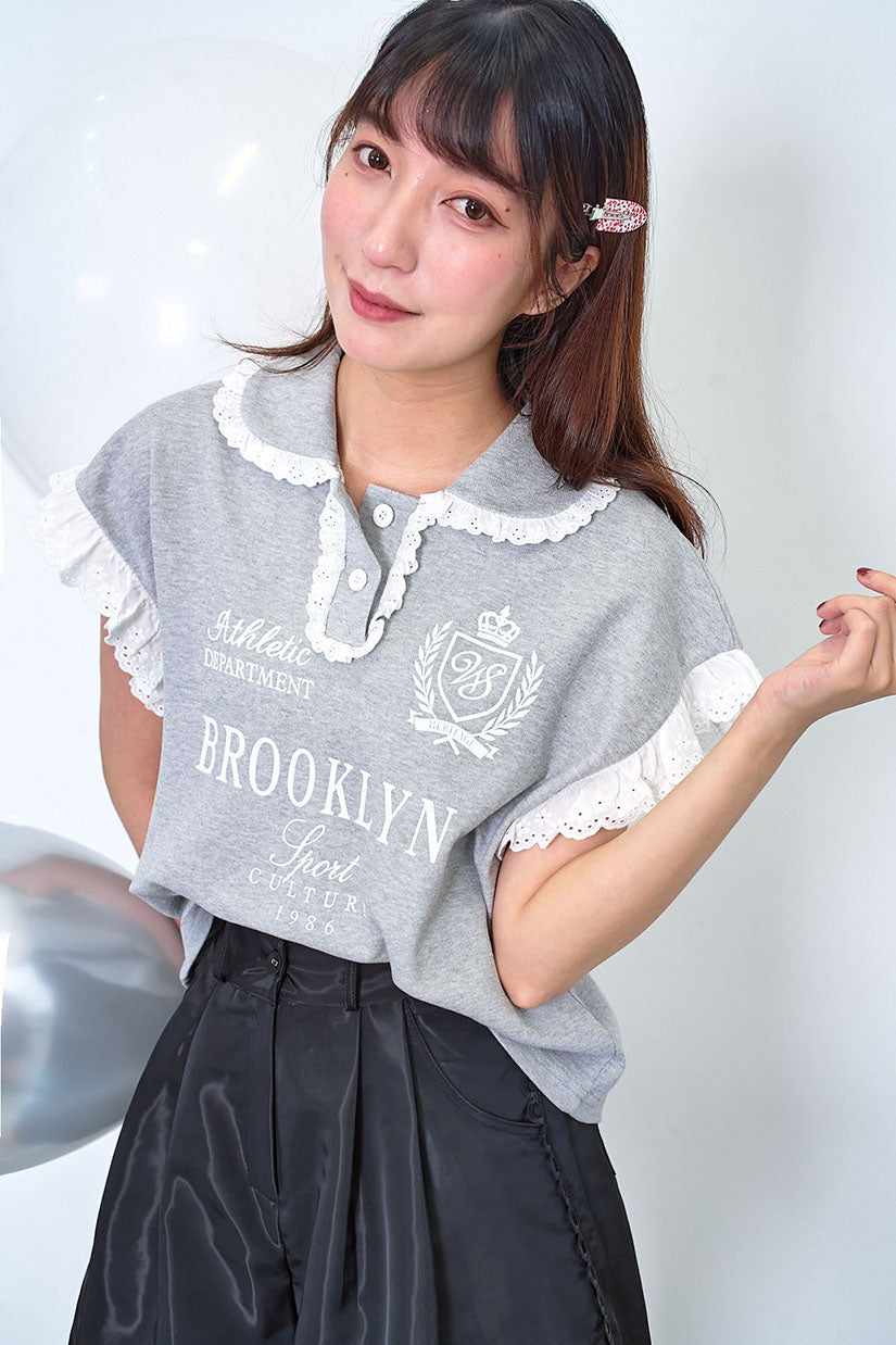 Lace Trim Sport Printed Polo Shirt (2 Colours)
