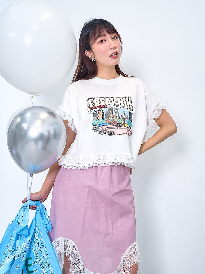 'Freaknik' Printed Lace Trim Crop Tee (2 Colours)