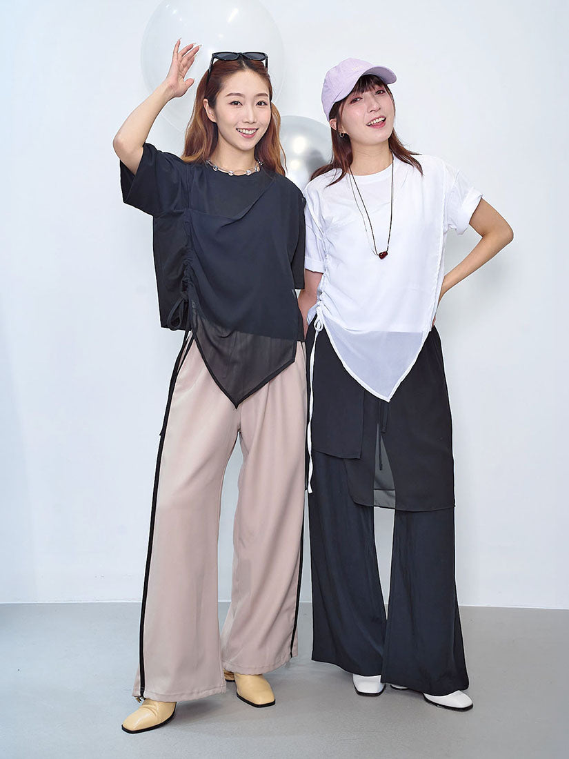 Mesh Panel Drawstring Detailed Tee (2 Colours)