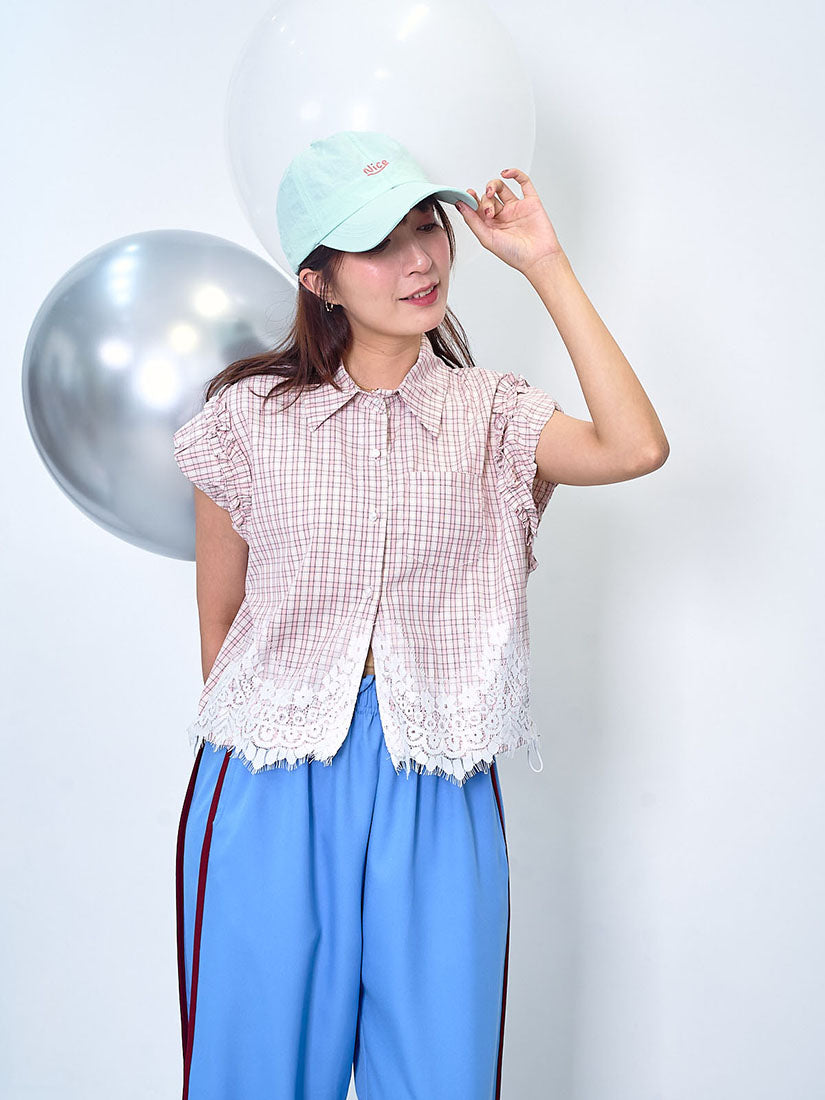 Drawstring Laces Hem Plaid Shirt (2 Colours)